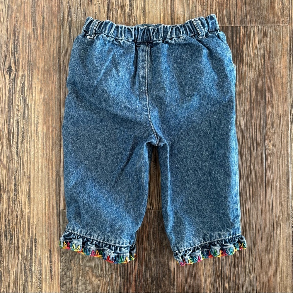 Vtg 2002 Sesame Street Jeans Size 6/9 Months Blue Rainbow Thread Hems Flowers - Picture 2 of 9